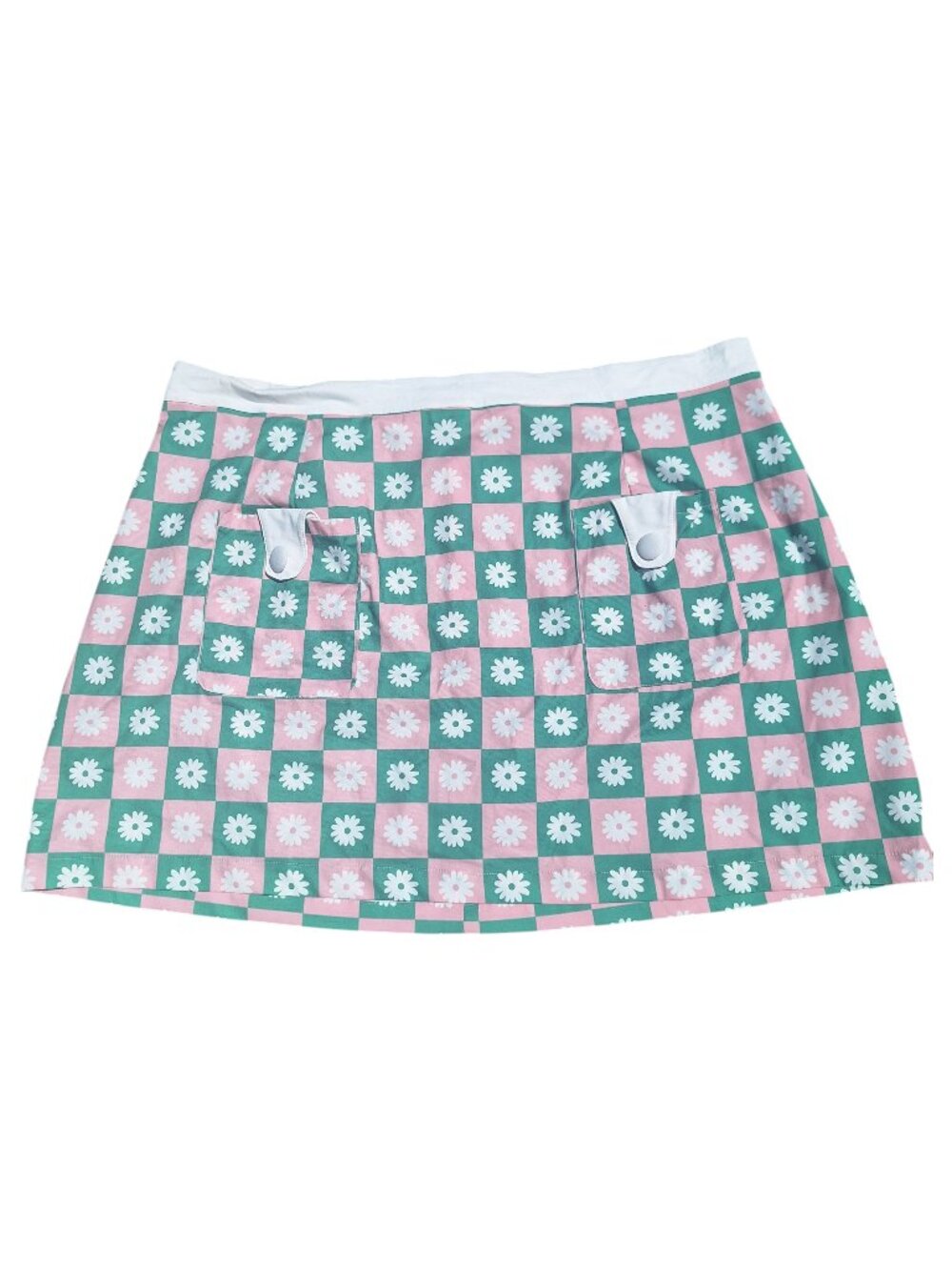 Smak Parlour Retro Pink & Green Checkered Daisy Mini Skirt 4X Whimsigoth